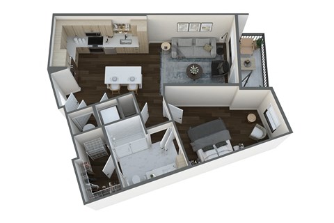 Floor plan for 1 bed, 1 bath, 711 sqft